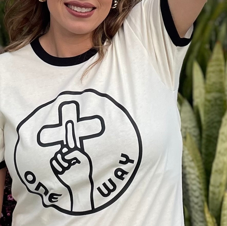 One Way Jesus Ringer Tee | Vintage Christian T-Shirt | 1970s Jesus Movement | Retro Faith Apparel | Christian Gift