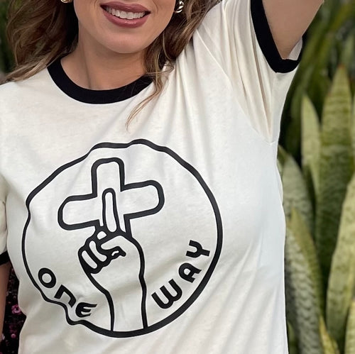 One Way Jesus Ringer Tee | Vintage Christian T-Shirt | 1970s Jesus Movement | Retro Faith Apparel | Christian Gift