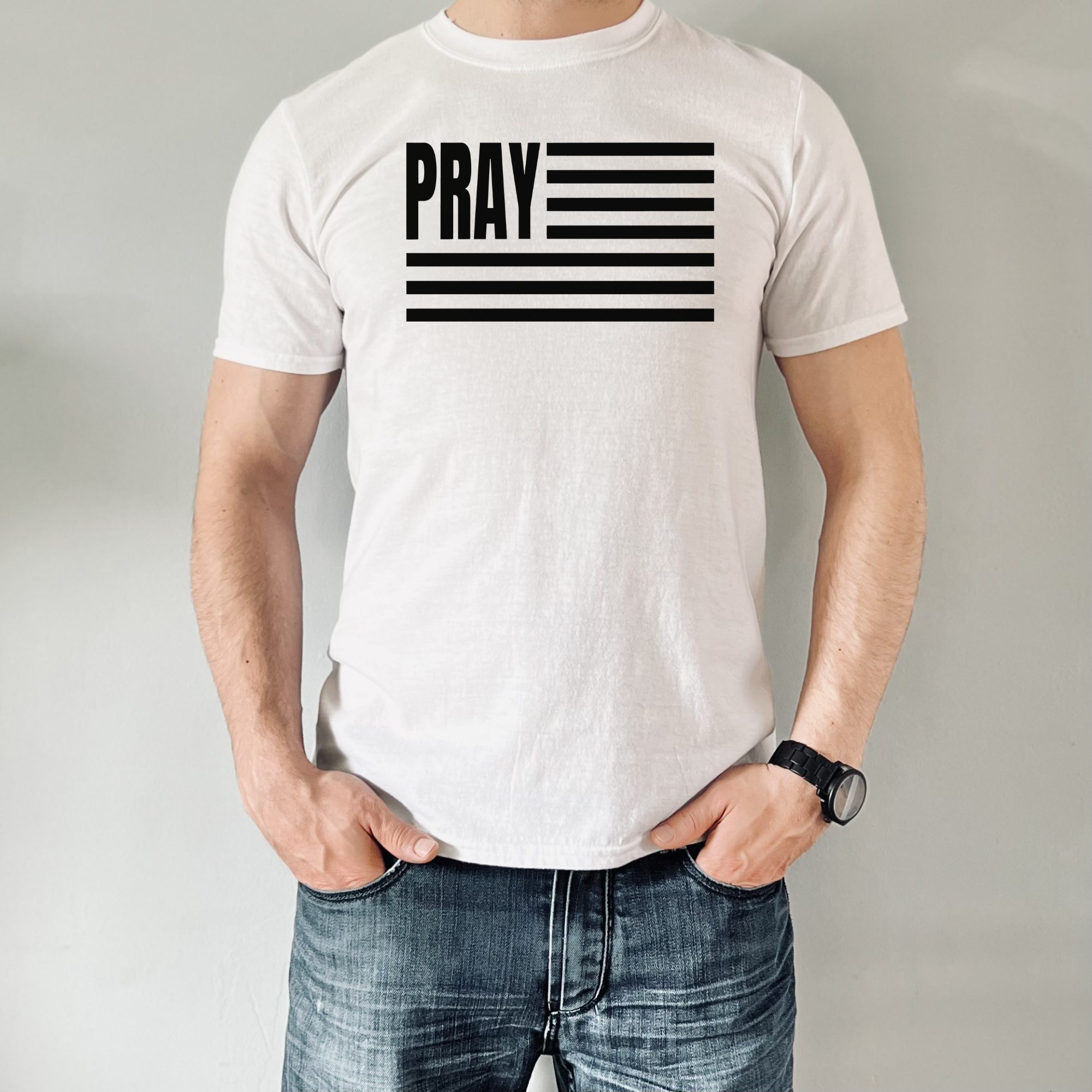 PRAY American Flag T-Shirt, Christian Streetwear, 100% Cotton